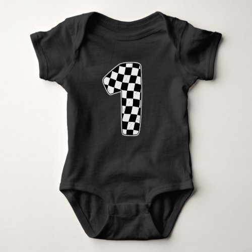 1st Birthday Checkered Number 1 Car Racing Flag Baby Bodysuit