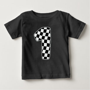 1st Birthday Checkered Number 1 Car Racing Flag Baby T-Shirt