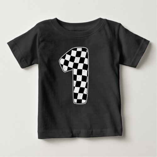 1st Birthday Checkered Number 1 Car Racing Flag Baby T_Shirt