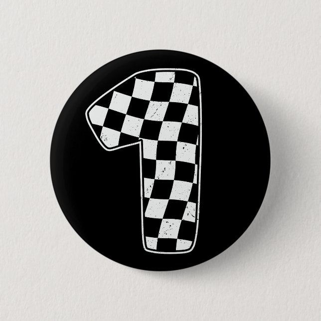 1st Birthday Checkered Number 1 Car Racing Flag Button (Front)