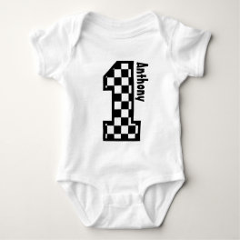 1st Birthday Checkered Race Fan One Year Old N011 Baby Bodysuit