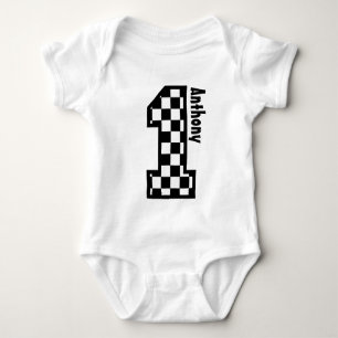 1st Birthday Checkered Race Fan One Year Old N011 Baby Bodysuit