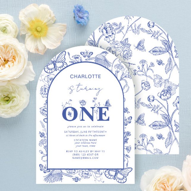 1st Birthday Chinoiserie Blue Is Turning One Invitation (Creator Uploaded)