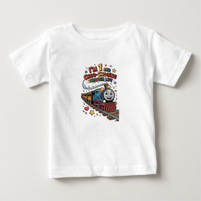 1st Birthday Choo Chooing Through Life Kids Tee  (Front)