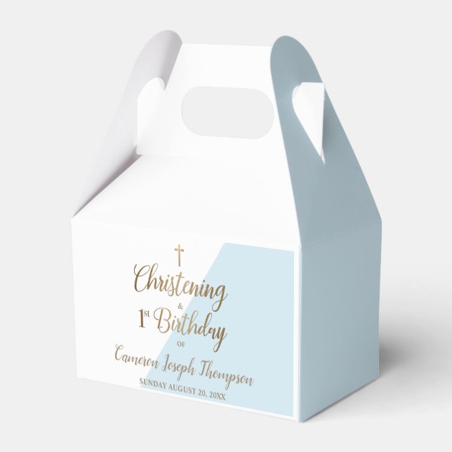 1st Birthday Christening Blue baby boy Favor Box (Back Side)