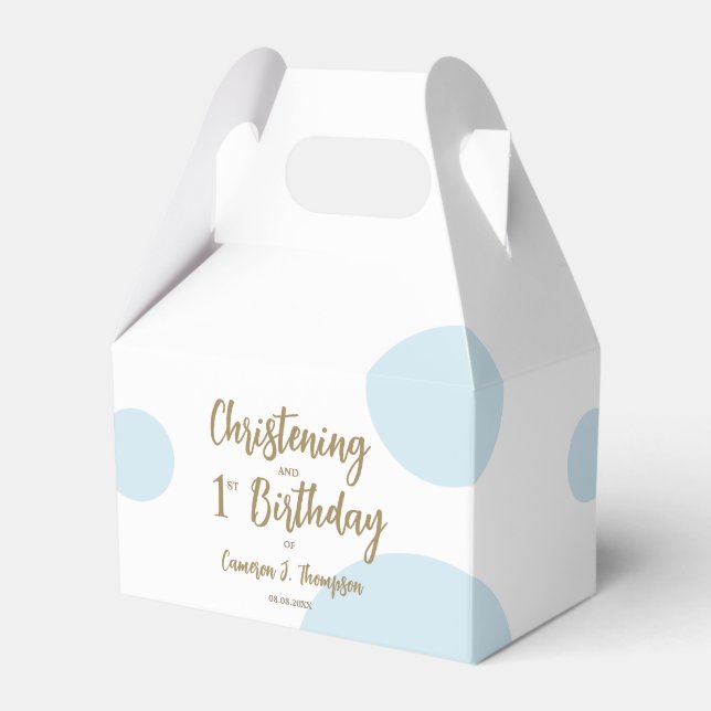 1st Birthday Christening Blue baby boy party Favor Boxes (Front Side)