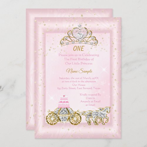 1st birthday Cinderella Blush Pink Carriage Invitation