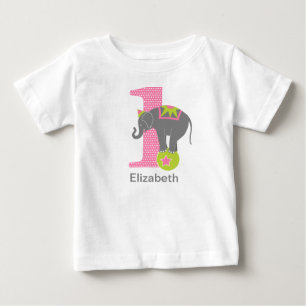 1st Birthday Circus Elephant Pink Baby T-Shirt