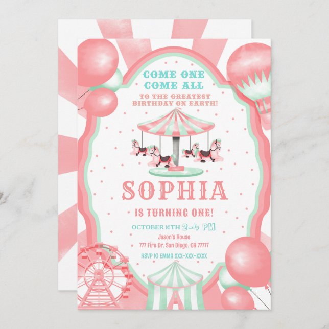 1st Birthday Circus Invitation (Front/Back)