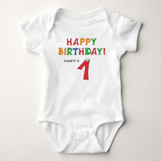 1st Birthday Colorful Alphabet with First Name Baby Bodysuit (Front)