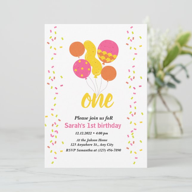 1st Birthday Colorful baby birthday invitation (Standing Front)