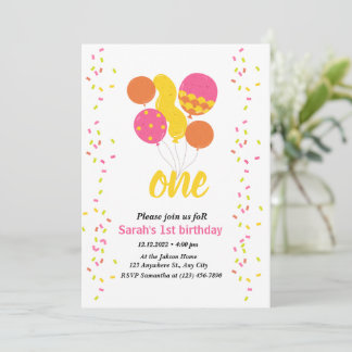 1st Birthday Colorful baby birthday invitation