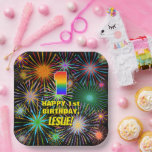 [ Thumbnail: 1st Birthday: Colorful, Fun Celebratory Fireworks Paper Plates ]