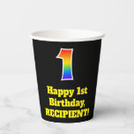 [ Thumbnail: 1st Birthday: Colorful, Fun, Exciting, Rainbow 1 Paper Cups ]
