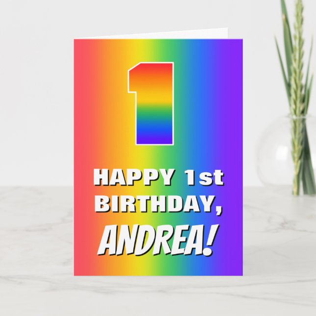 1st Birthday: Colorful, Fun Rainbow Pattern # 1 Card (Front)