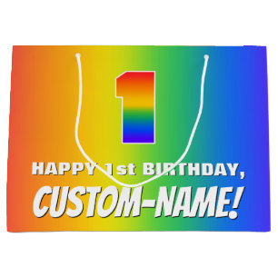 1st Birthday: Colorful, Fun Rainbow Pattern # 1 Large Gift Bag