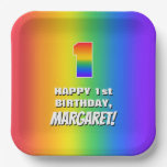 [ Thumbnail: 1st Birthday: Colorful, Fun Rainbow Pattern # 1 Paper Plates ]