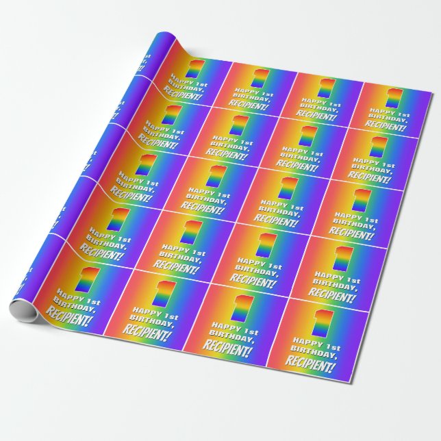 1st Birthday: Colorful, Fun Rainbow Pattern # 1 Wrapping Paper (Unrolled)