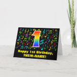 [ Thumbnail: 1st Birthday - Colorful Music Symbols & Rainbow 1 Card ]