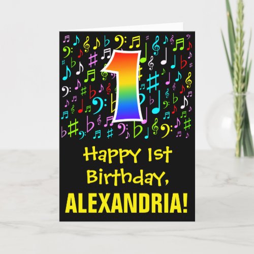 1st Birthday Colorful Music Symbols  Rainbow 1 Card