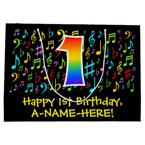 1st Birthday _ Colorful Music Symbols Rainbow 1 Large Gift Bag