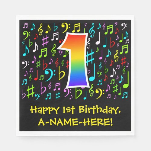 1st Birthday _ Colorful Music Symbols Rainbow 1 Napkins