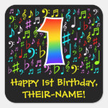 [ Thumbnail: 1st Birthday: Colorful Music Symbols, Rainbow 1 Sticker ]