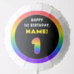 [ Thumbnail: 1st Birthday: Colorful Rainbow # 1, Custom Name Balloon ]