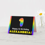 [ Thumbnail: 1st Birthday: Colorful Rainbow # 1, Custom Name Card ]