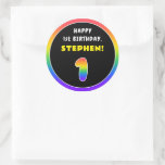 [ Thumbnail: 1st Birthday: Colorful Rainbow # 1, Custom Name Round Sticker ]