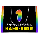 [ Thumbnail: 1st Birthday: Colorful Rainbow # 1, Custom Name Gift Bag ]