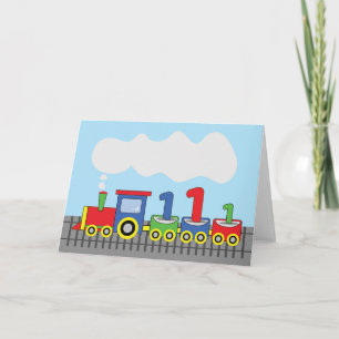 1st Birthday Colorful Train on Track Card