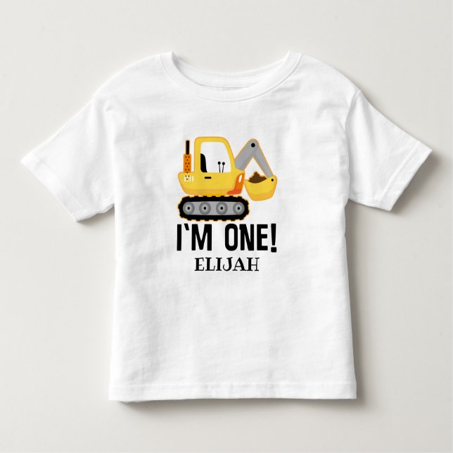 1st Birthday Construction Bulldozer Personalized Toddler T-shirt (Front)
