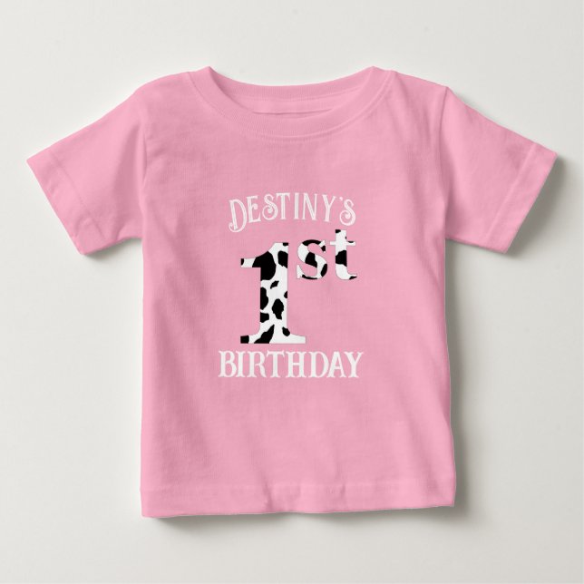 1st Birthday Cow Print  Baby T-Shirt (Front)