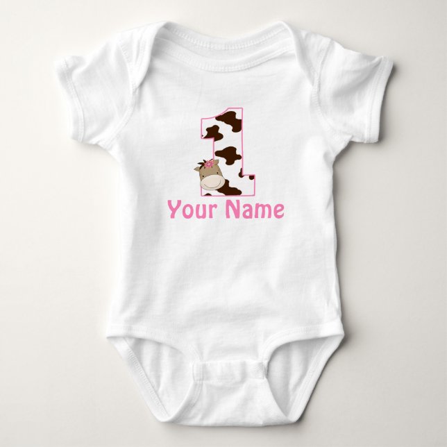 1st Birthday Cow Print Girls Personalized Shirt (Front)