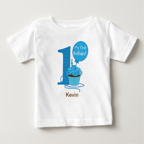 1st Birthday Cupcake Blue Baby T_Shirt