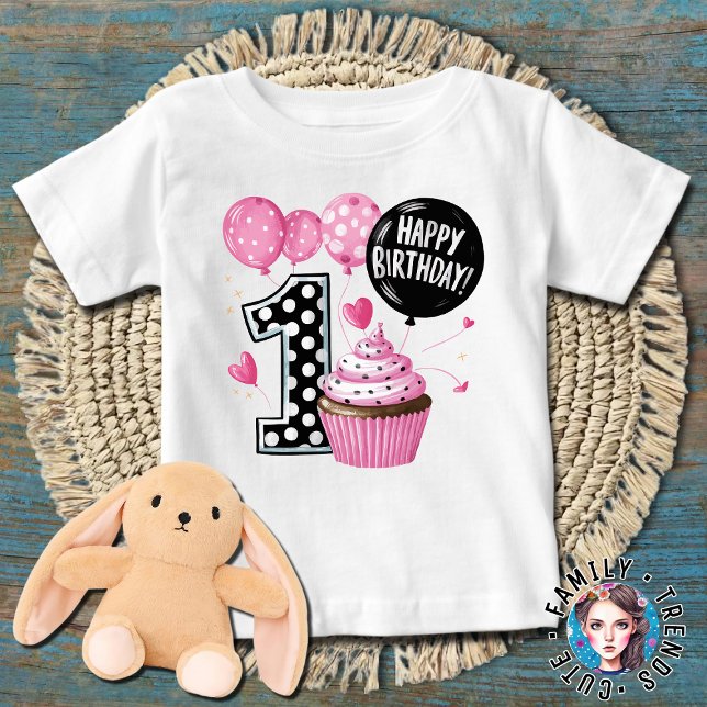 1st Birthday Cupcake Pink Baby T-Shirt (Creator Uploaded)