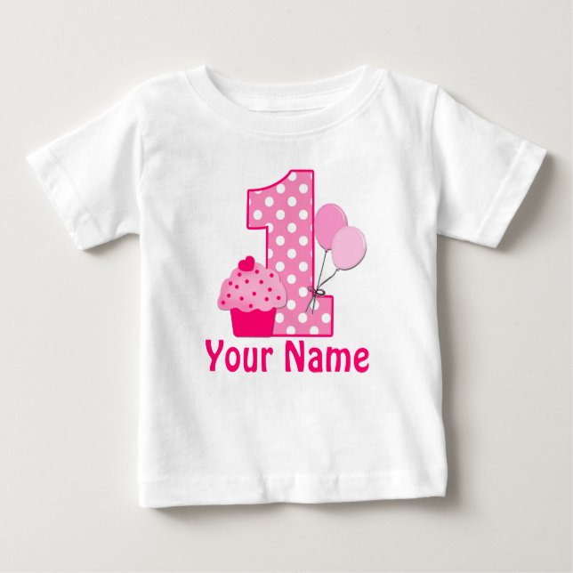 1st Birthday Cupcake Pink Personalized T-shirt (Front)