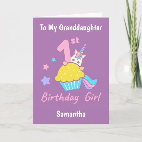 1st Birthday Cupcake Unicorn Granddaughter Card