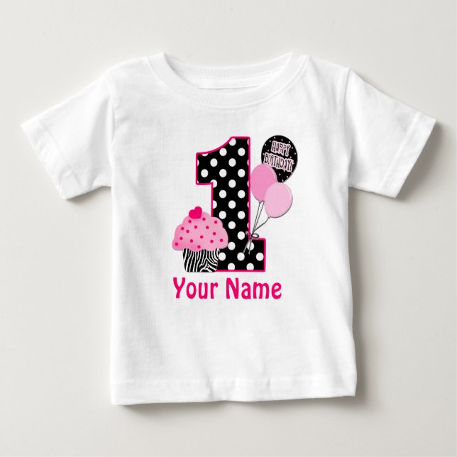 1st Birthday Cupcake Zebra Personalized Shirt (Front)