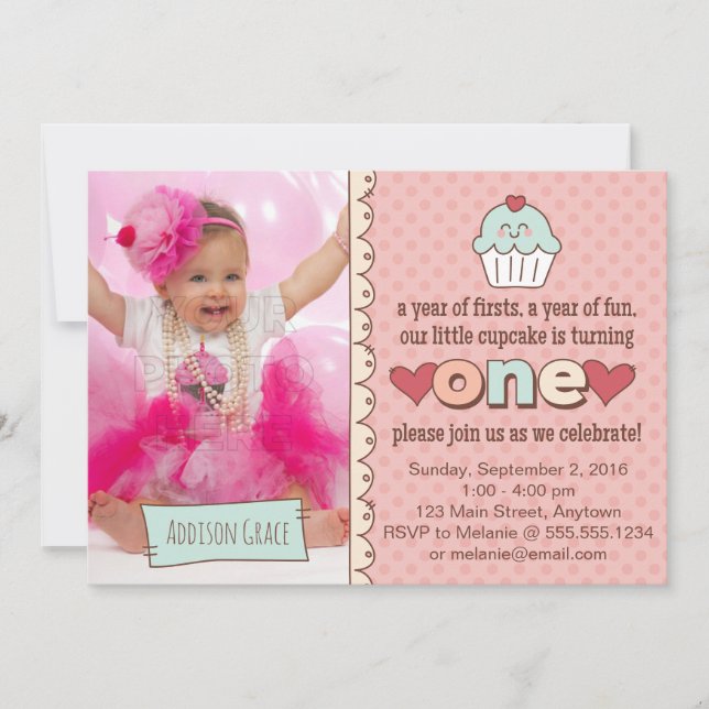 1st Birthday Cupcakes Invitation (Front)
