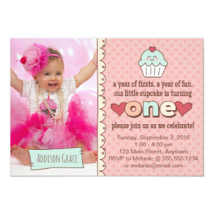 cupcake 1st birthday invitations zazzle