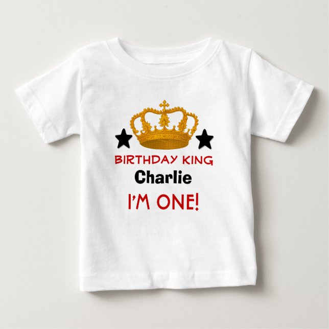 1st Birthday Custom Name Crown and Stars W03B Baby T-Shirt (Front)