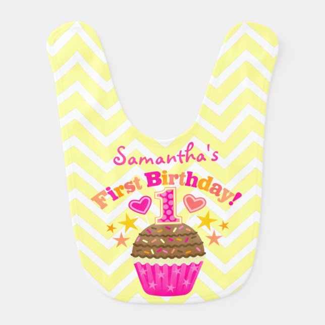 1st Birthday - Customizable Girls Baby Bib (Front)