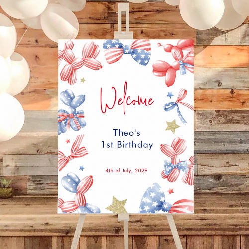 1st Birthday Cute Balloon 4th July Party Welcome Poster