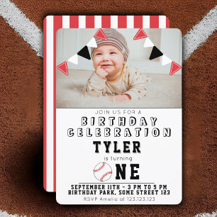 1st Birthday Cute Baseball Balls Kids Photo Invitation