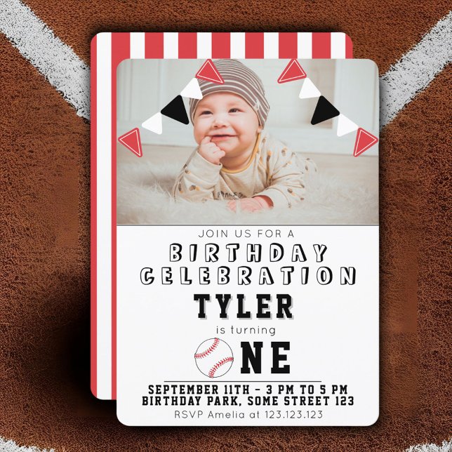 1st Birthday Cute Baseball Balls Kids Photo  Invitation (Creator Uploaded)