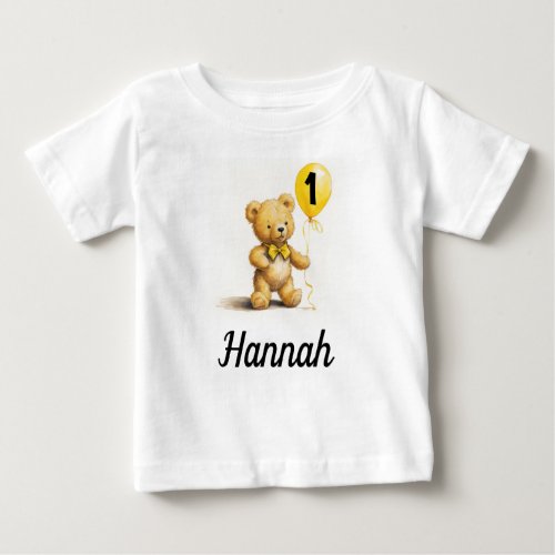 1st Birthday Cute Bear w Balloon Personalized Baby T_Shirt