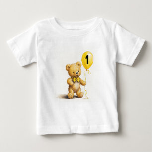 1st Birthday, Cute Bear w Balloon, Personalized Baby T-Shirt