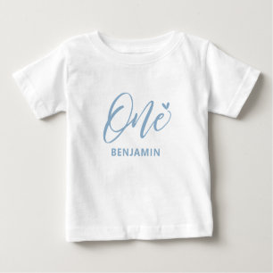 1st Birthday Cute Blue Heart & One Baby Shirt